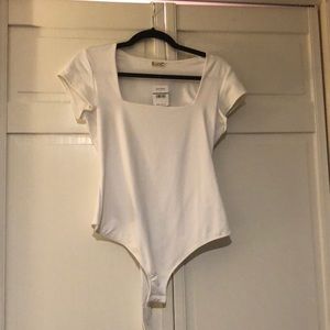 Free people square neck white thong bodysuit NWT
